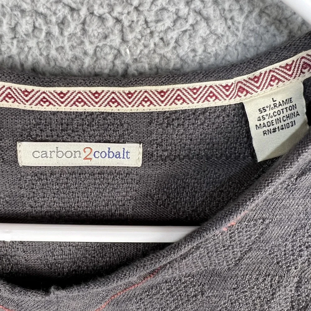 Carbon 2 Cobalt Sweater Mens L Pullover V Neck Thermal‎ Check Textured Knit Grey
